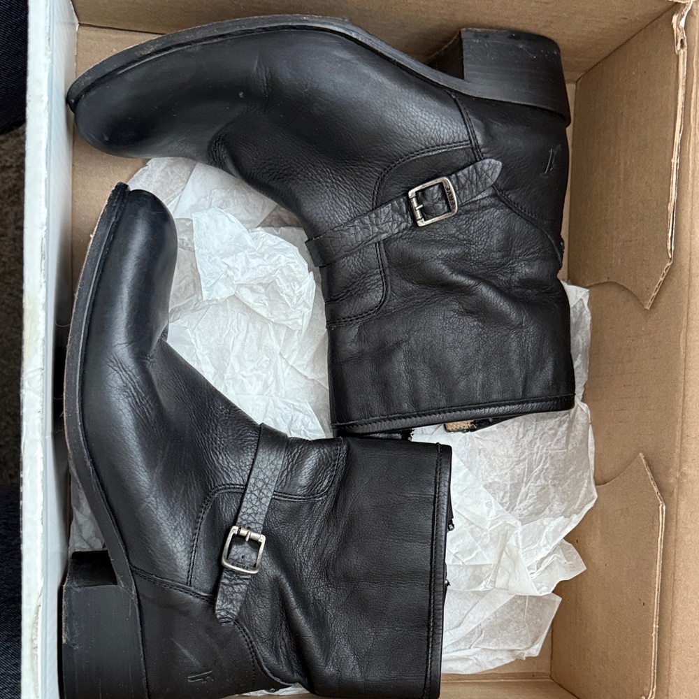 Black Leather Ankle Boots with Buckle